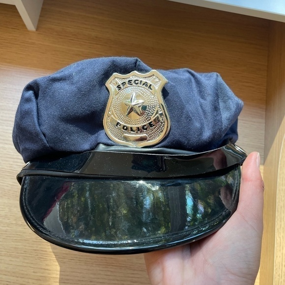 Spirit Accessories - Special Police Hat Halloween Costume Cop Navy Blue Black Badge Cosplay Silver